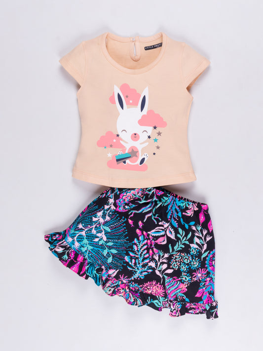 Girls Cotton Printed Top & Skirt Set