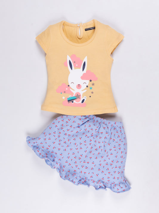 Girls Cotton Printed Top & Skirt Set